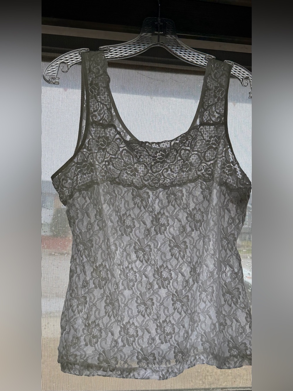 Sheer White 100% Nylon Lace Cami Tank Top XXL Made In Canada Vintage Lingerie
